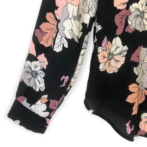 Astr The Label Tie Neck Long Sleeve Blouse Top Size S Black Pink Floral Sheer - Picture 5 of 13
